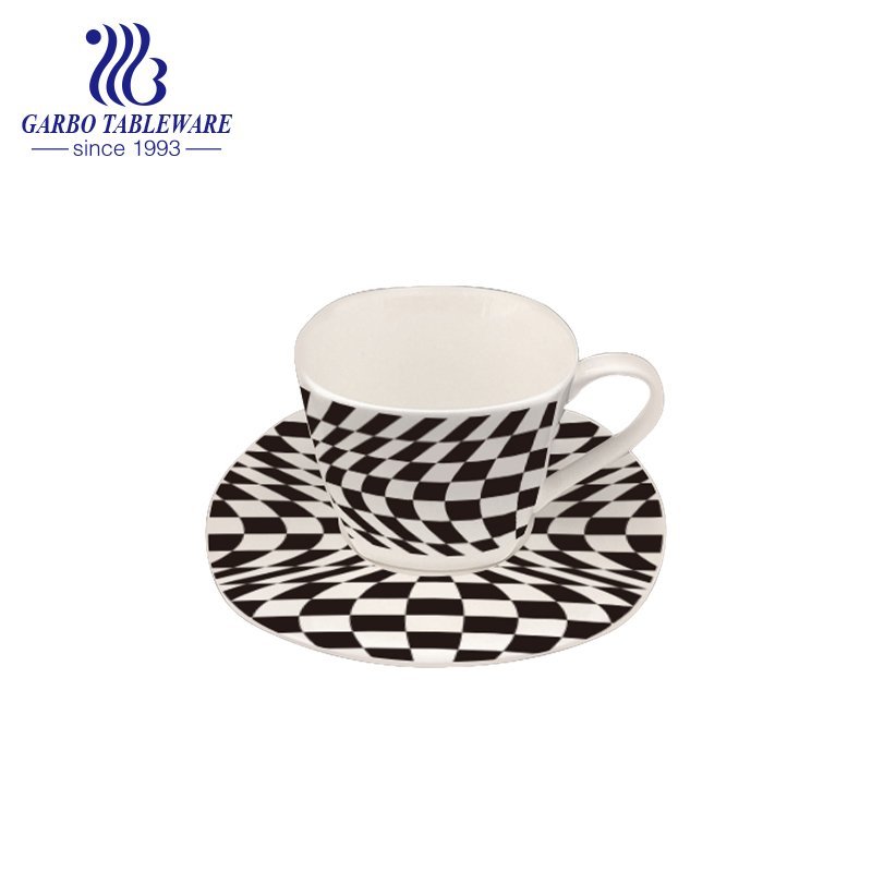 customized black line design new bone china cup and saucer set