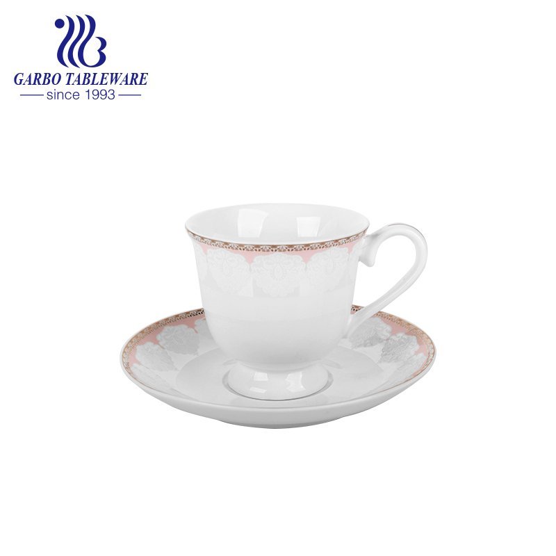 New bone china new design bamboo rim tea cup and saucer set