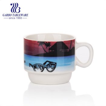 Keramik Urlaub Kaffeetasse für Strandurlaub angenehme Porzellan bedruckte Espressotassen Latte Trinkbecher mit kleinem Griff