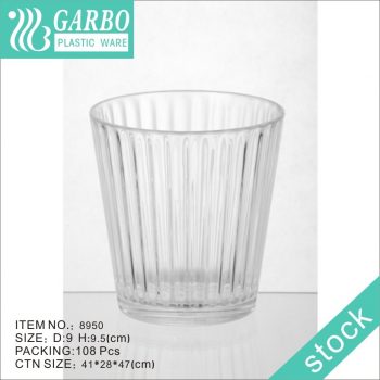Conception à rayures verticales en gros 360 ml en plastique polycarbonate whisky tasse en verre à boire