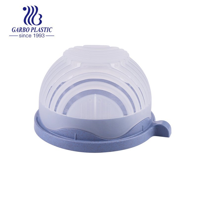 Light blue eco-freindly wheat straw material plastic salad bowl with silicone lid and small handle