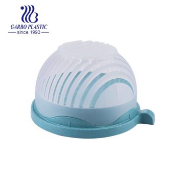 Light blue eco-freindly wheat straw material plastic salad bowl with silicone lid and small handle