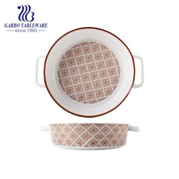 Bakeware de porcelana de 8 polegadas com decoração de orelha e impressão