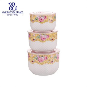 3pcs set of ceramic food container bowls with customized decal