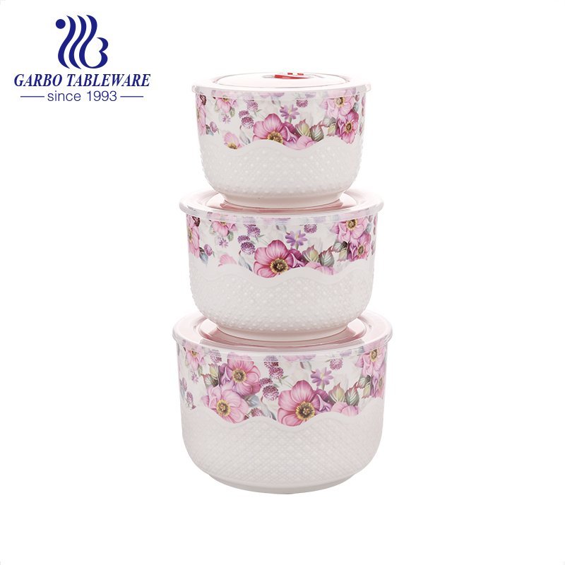 Conjunto de 3 unidades de recipientes de cerâmica para alimentos com decalque personalizado