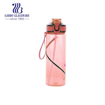 600ml Garbo sports pink BPA free plastic water drinking bottle with straw