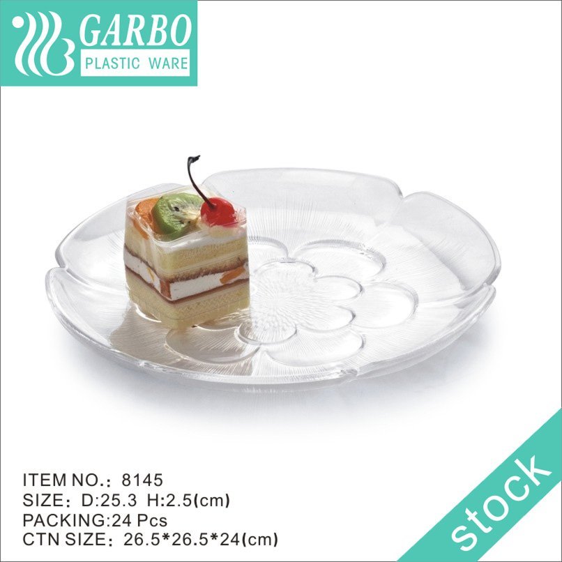 Plástico forte para alimentos seguros festa elegante flor transparente placa carregador de acrílico com padrão moderno com 3 tamanhos diferentes