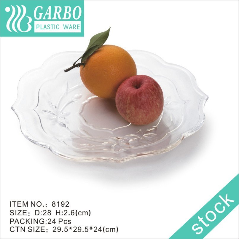Plato de carga de acrílico transparente de flor elegante para fiesta de plástico fuerte seguro para alimentos con patrón moderno con 3 tamaños diferentes