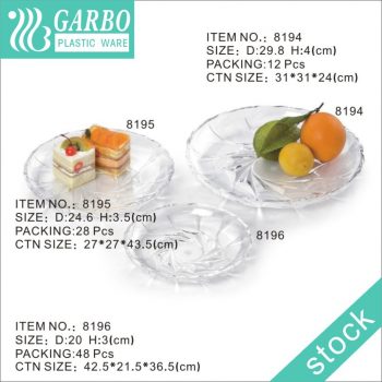 Plato de carga de acrílico transparente de flor elegante para fiesta de plástico fuerte seguro para alimentos con patrón moderno con 3 tamaños diferentes
