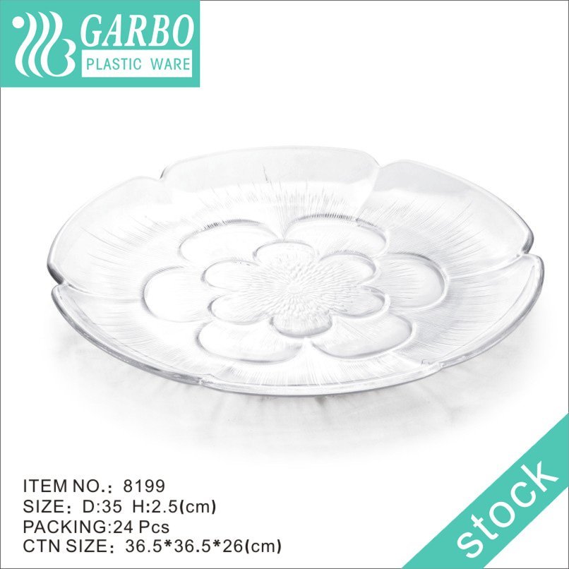 Strong Plastic Food Safe Party Elegant Flower Clear Acrylic Charger Plate with Modern Pattern with 3 different sizes