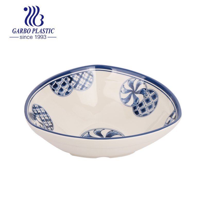 7 Zoll chinesische traditionelle Muster Stil Dreieck Form billige Kunststoff Obst Dessertschale mit individuellem Design