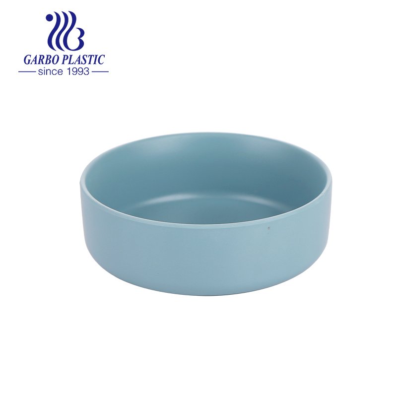 Baby blue diamond design wheat straw light plastic fruit salad bowl with smooth edge from China factory