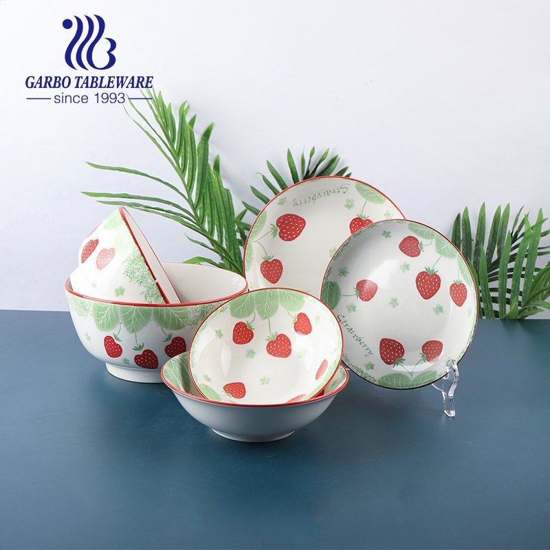 Multifunctional ceramic tableware fancy under glazed strawberry decal fine porcelain dinnerware sets