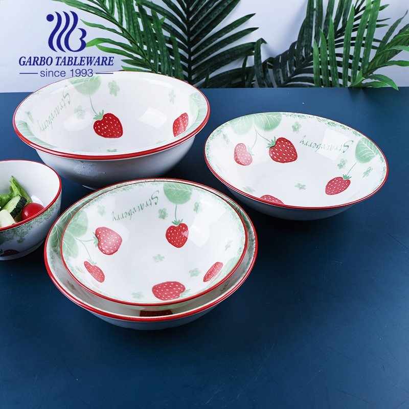 Multifunctional ceramic tableware fancy under glazed strawberry decal fine porcelain dinnerware sets