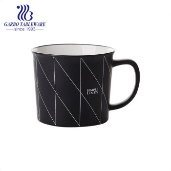 Porcelain water mug color glaze hand painting simple lines full decal print black ceramic mugs for coffee gift shop