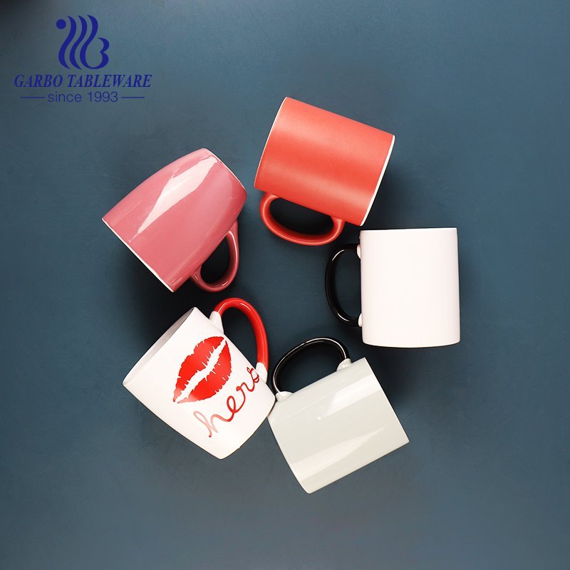 Taza de cerámica para beber de buena calidad, vidrio de color rojo, tazas de agua redondas clásicas, taza de stonware con mango, diseño simple, artículos para bebidas