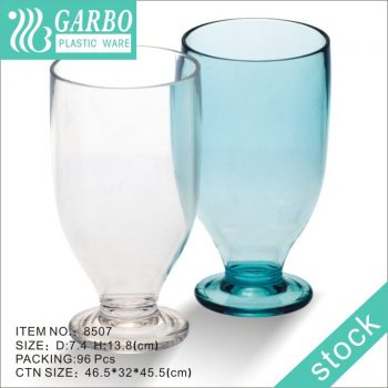 Vaso de vidrio de jugo de policarbonato transparente / azul 13oz al por mayor con tallo corto