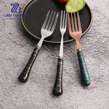 Wholesale 13/0 SS fruit forks with black glazed ceramic handle for dessert
