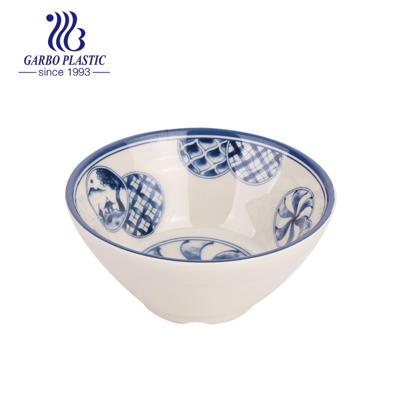 Machine-made cheap non-toxic 4.5 inch small plastic deep rice soup bowl with full traditional style decal design inside