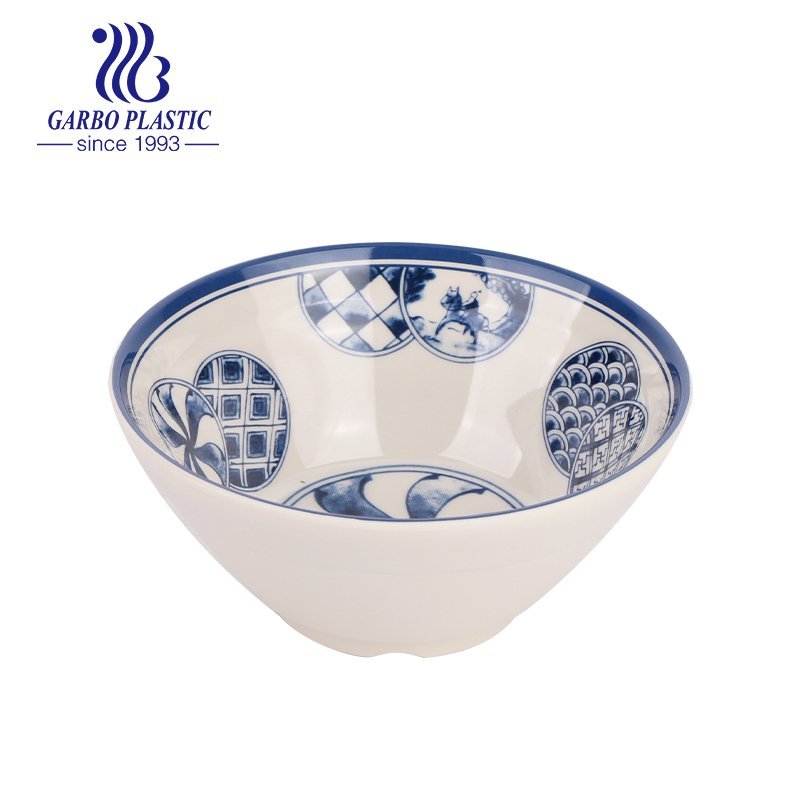 Machine-made cheap non-toxic 4.5 inch small plastic deep rice soup bowl with full traditional style decal design inside