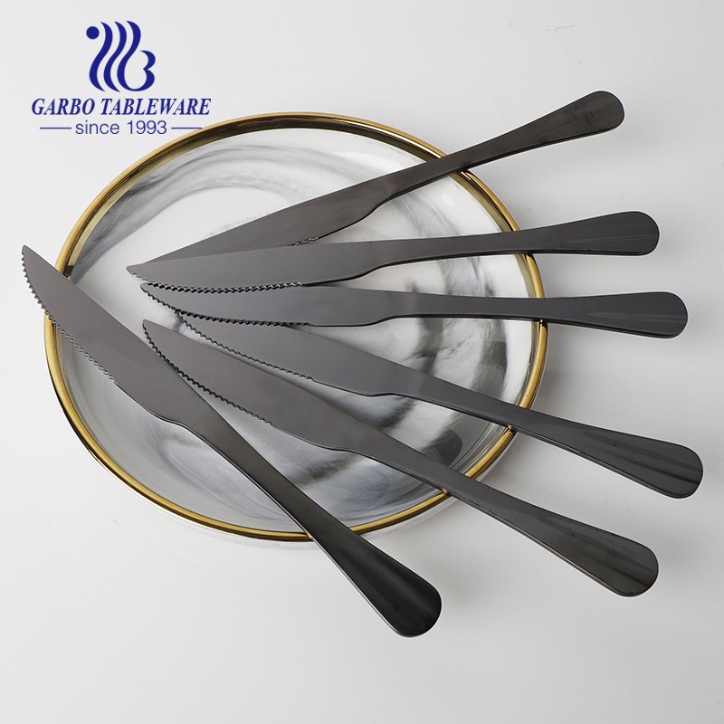 food grade 9inch 410ss cutlery mirror polish electroplated black color 230mm length stainless steel dinner knife