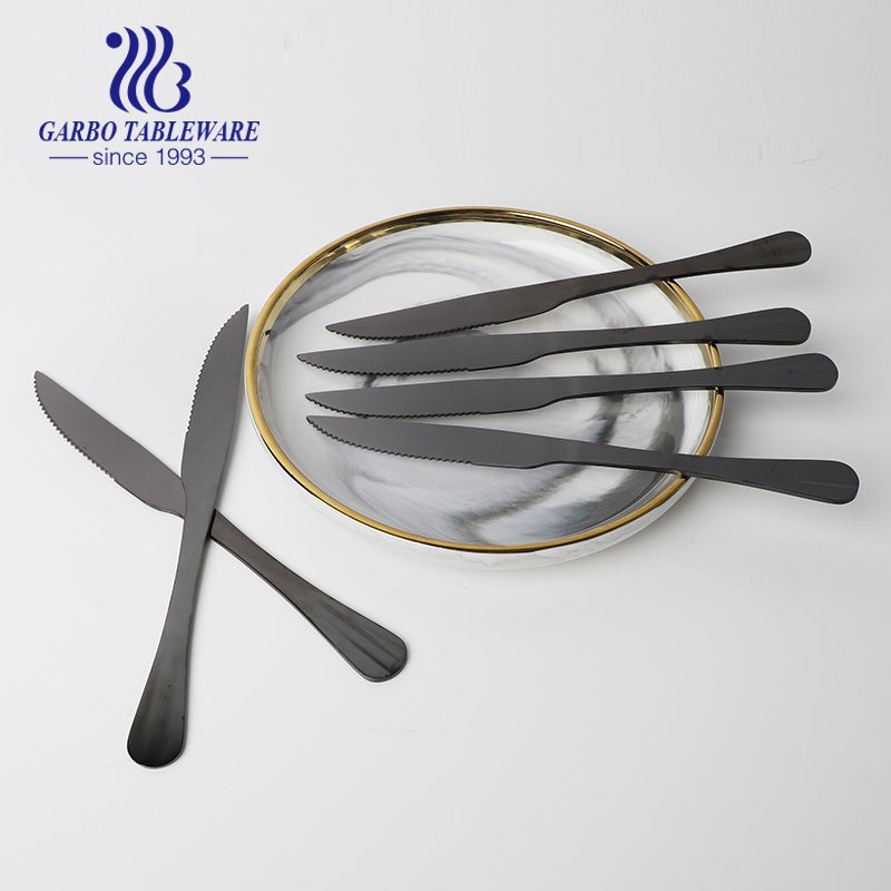 food grade 9inch 410ss cutlery mirror polish electroplated black color 230mm length stainless steel dinner knife