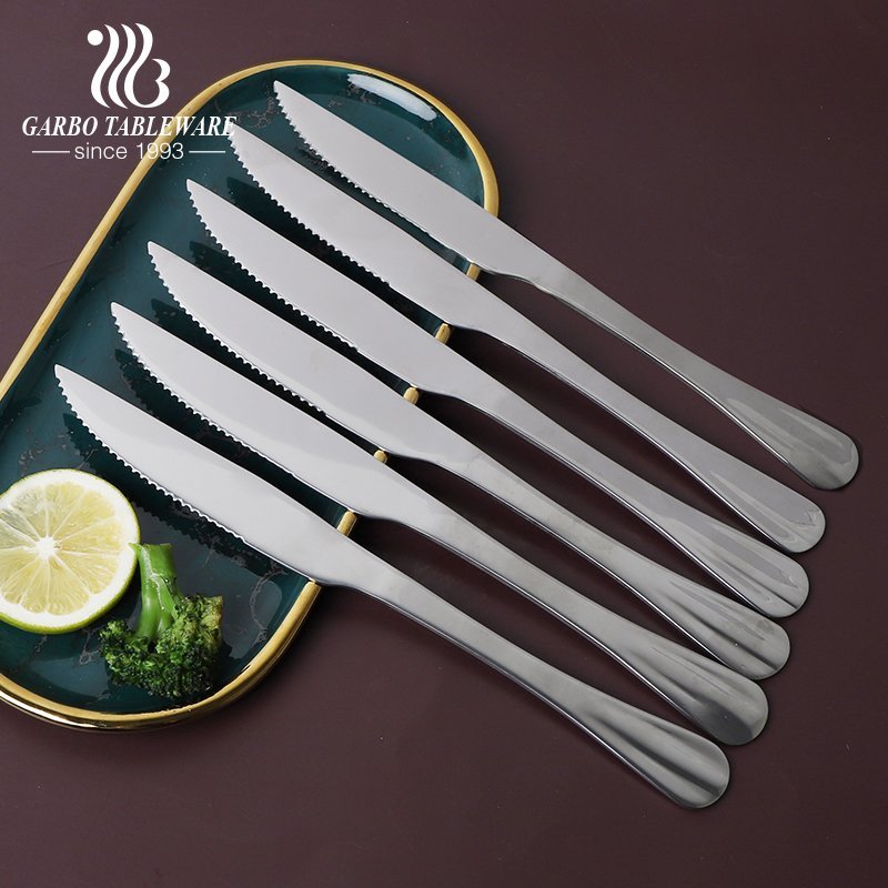 أساسيات 230 مللي متر طول سكين عشاء من الفولاذ المقاوم للصدأ الغذاء الصف 9 بوصة 410ss أدوات المائدة البولندية