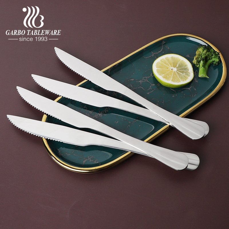 Basics 230 mm de longitud cuchillo de cena de acero inoxidable grado alimenticio 9 pulgadas 410ss cubiertos espejo pulido