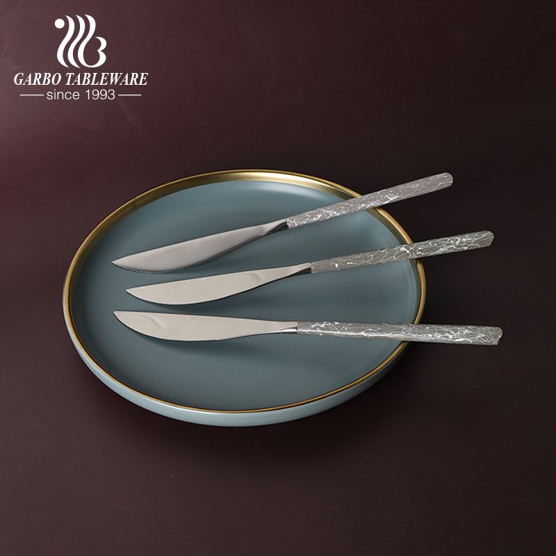 Elegant Luxury Grey Stainless Steel Cutlery Set Marbling Flatware Serving Knife with PP Handle for Party Wedding Home Restaurant Use