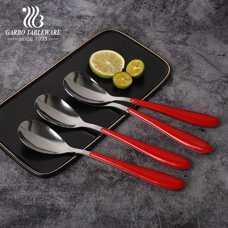 ABS Plastic handle with mirror polished 410 grade stainless steel flatware dinner dessert spoon 