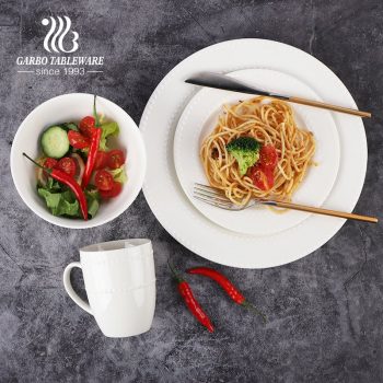 white fine porcelain dinner set with dots design