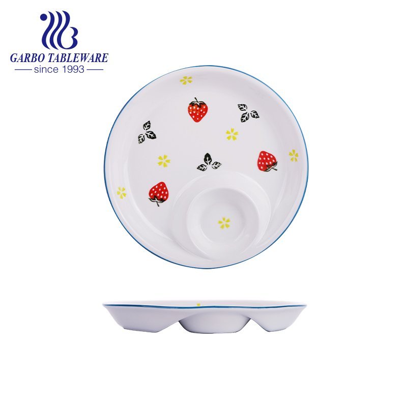 Fancy unique hand painted strawberry design deep 10inch round porcelain plate
