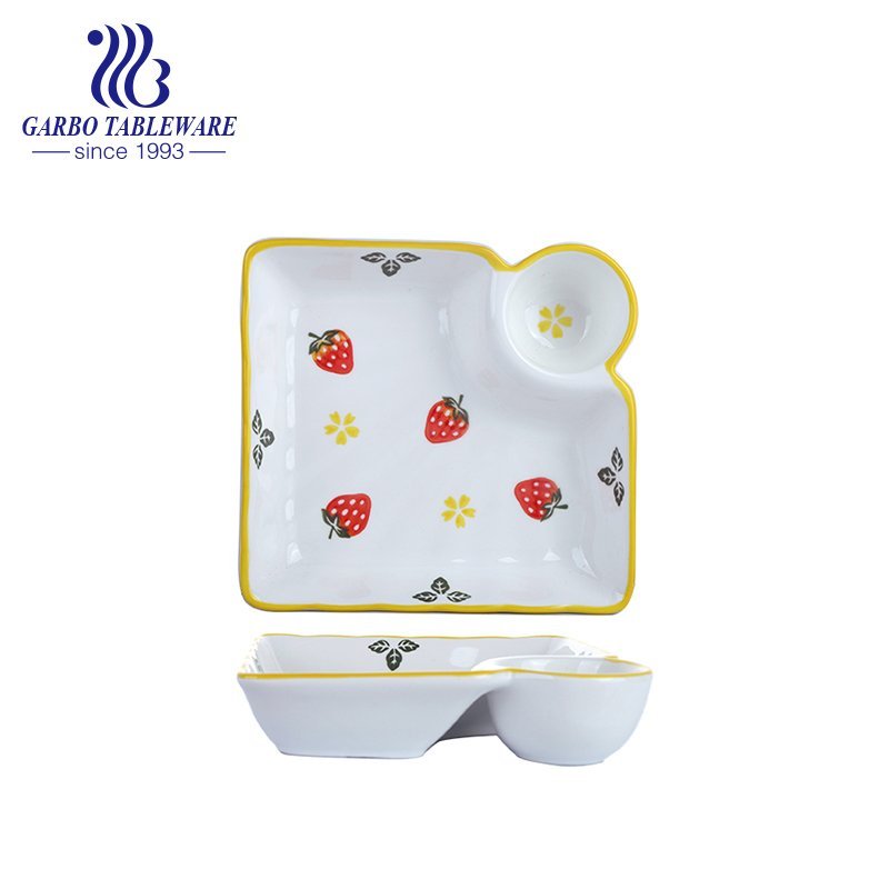 Venda por atacado exclusivo personalizado de morango pintado à mão com design de porcelana quadrada profunda de 9 "travessa