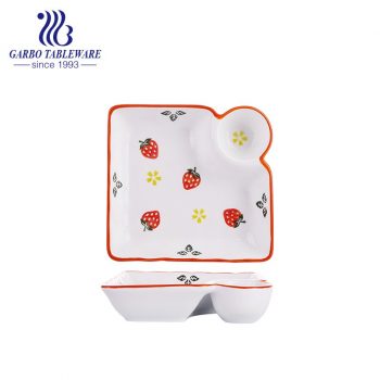 Wholesale unique custom hand painted strawberry design deep 9inch square porcelain serving dish