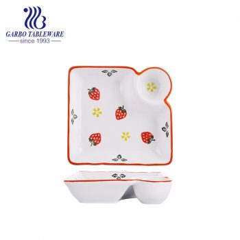 Venda por atacado exclusivo personalizado de morango pintado à mão com design de porcelana quadrada profunda de 9 "travessa