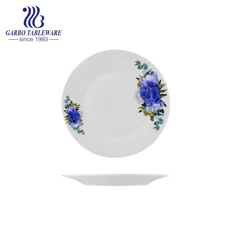 Hotel restaurant serving cheap stoneware dish OEM printing glazed 10.5inch flat ceramic plate for dinning