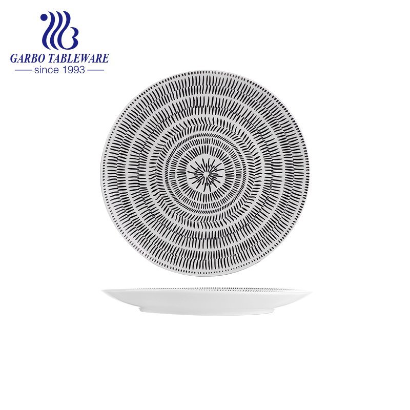 Hotel restaurant serving cheap stoneware dish OEM printing glazed 10.5inch flat ceramic plate for dinning