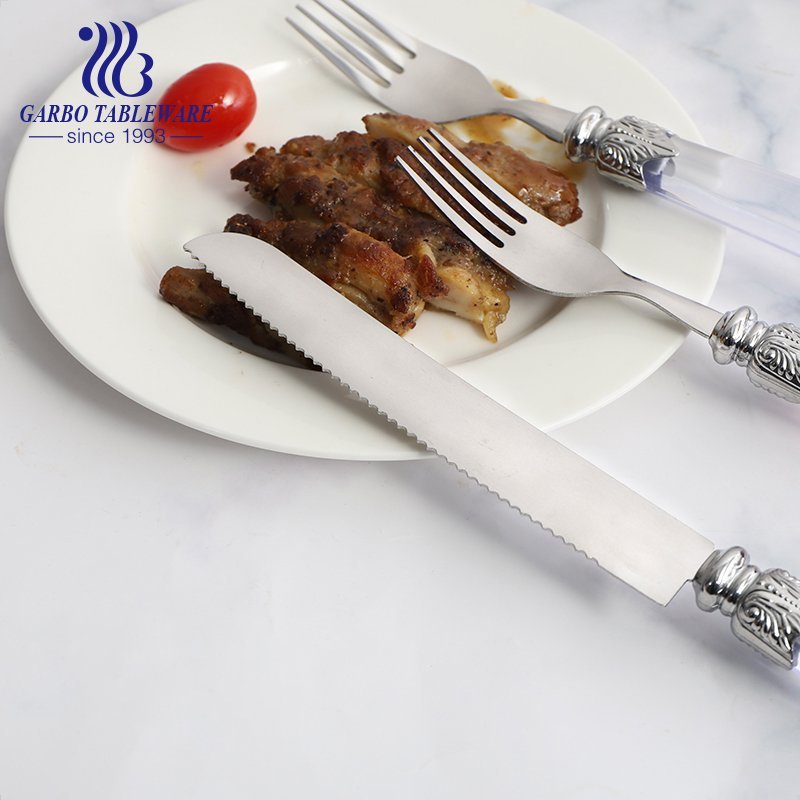 Good-price 410 13/0 SS dinner fork with plastic handle for table hotel use