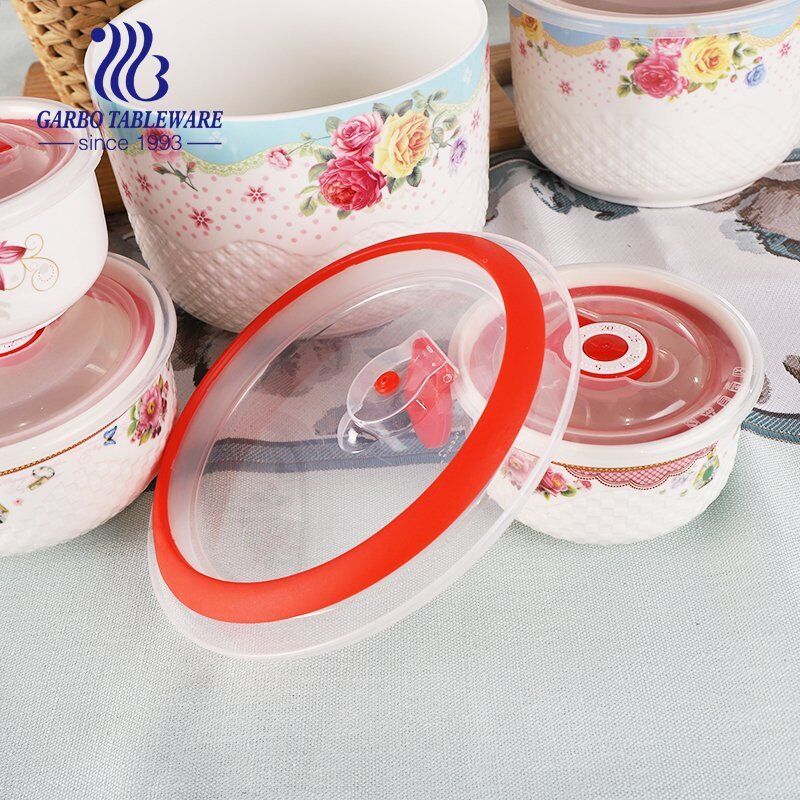 Envase de comida determinado del cuenco de la porcelana de Hotsale 3pcs con la etiqueta modificada para requisitos particulares