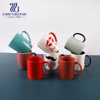 Color glaze decal print ceramic mug stoneware drinking cup with handle Chinastone and porcelain mugs for home retailed shop