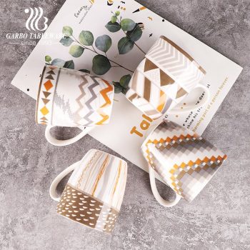 Taza de porcelana con estampado de calcomanías completas de cerámica, tazas de agua potable para regalo, tazas de café y leche de alta gama, taza con asa de 350 ml