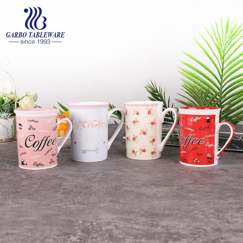 Full decal print porcelain good quality water mug ceramic coffee drinking mugs cold drinks cup with special handle juice cups