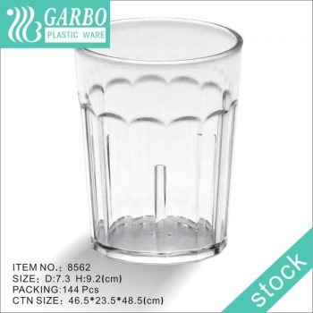 Copo de vidro de policarbonato para beber suco de água transparente inquebrável de 9 oz