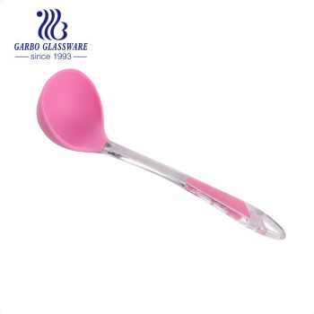 Conjunto de 2 colheres de sopa de concha de silicone cor-de-rosa, antiaderente resistente ao calor, cabo longo, colher redonda grande inquebrável para cozinhar cozinha doméstica