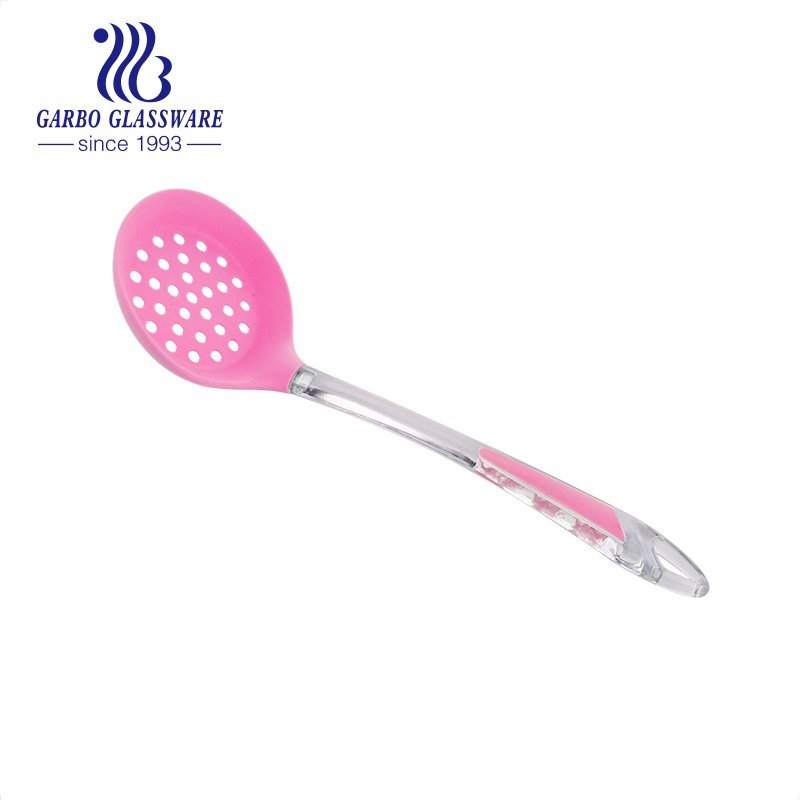 Conjunto de 2 colheres de sopa de concha de silicone cor-de-rosa, antiaderente resistente ao calor, cabo longo, colher redonda grande inquebrável para cozinhar cozinha doméstica