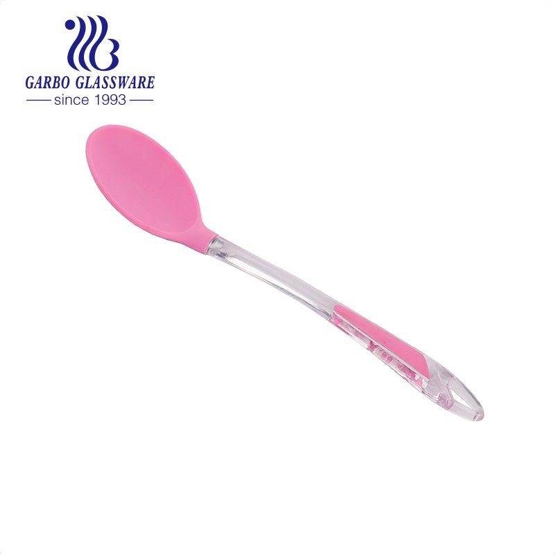 Pink color Silicone Ladle Soup Spoon Set of 2, Nonstick Heat Resistant Long Handle Unbreakable Big Round Scoop for Home Kitchen Cooking