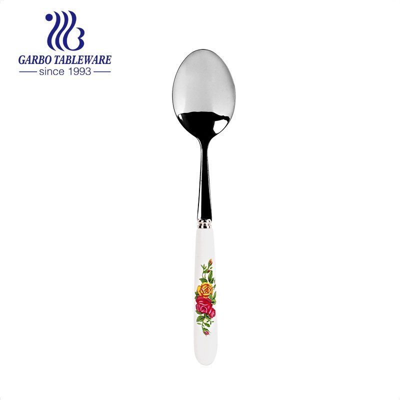 Middle East style flower ceramic handle design stainless steel dinner soup spoon