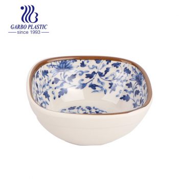 Eco-friendly non-disposable light acrylic plastic square dessert soup bowl with Chinese traditional style pattern
