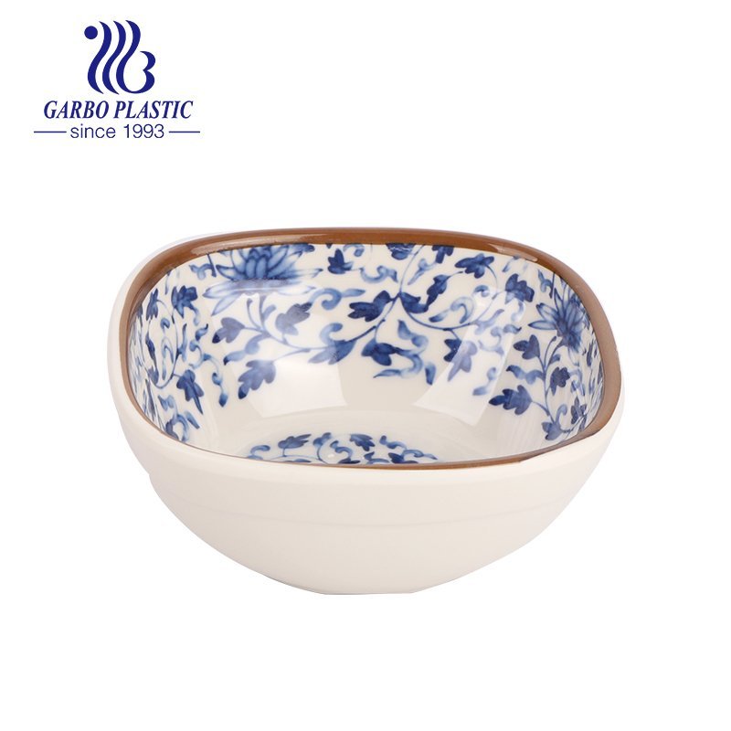 510ml machine-made durable round plastic dessert rice soup bowl with traditional decal pattern