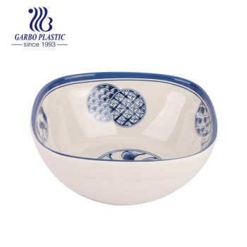 Light eco-friendly vintage blue rim plastic acrylic salad fruit bowl in square shape with wholesale price